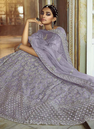 Charming Grey Zarkan Dori Soft Net Panelled Lehenga Choli Set Clothsvilla