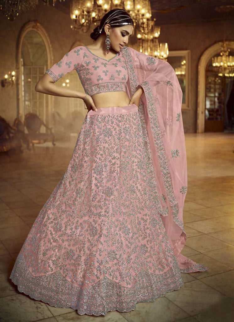 Classy Pink Dori Zarkan Soft Net Lehenga Choli Set Clothsvilla