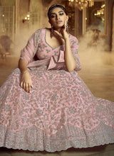 Load image into Gallery viewer, Classy Pink Dori Zarkan Soft Net Lehenga Choli Set Clothsvilla