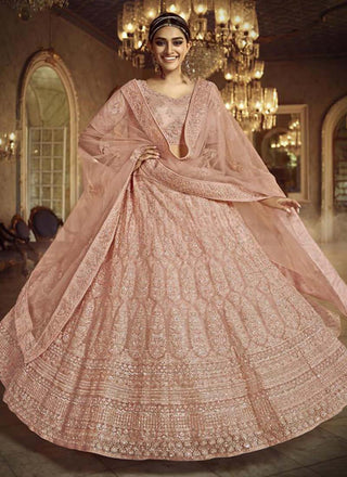 Decent Peach Zarkan Dori Soft Net Lehenga Choli Set Clothsvilla