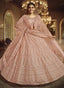 Decent Peach Zarkan Dori Soft Net Lehenga Choli Set Clothsvilla