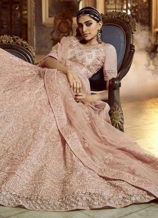 Decent Peach Zarkan Dori Soft Net Lehenga Choli Set Clothsvilla