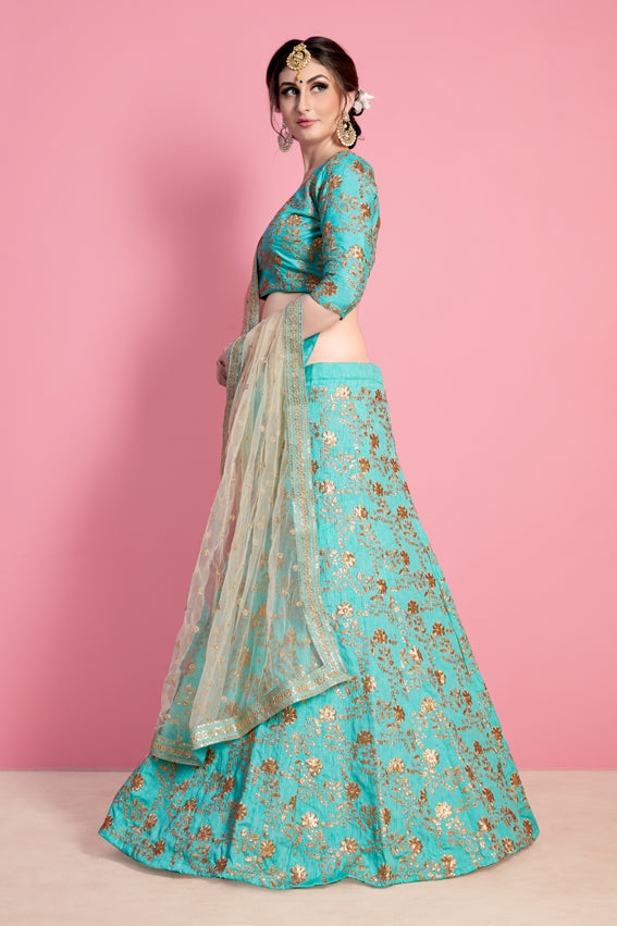 Lime Green Pearl Embroidered Lehenga Set - Redpine Designs - East Boutique
