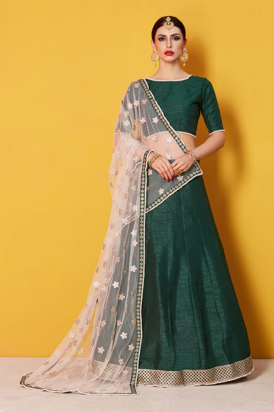 Verdant Majesty: Parrot Green Embroidered Blouse, Cape, and Belted Leh –  Anshika Tak Official