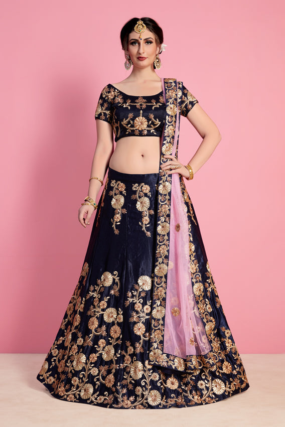 Navy Blue New Designer Lehenga Choli Clothsvilla