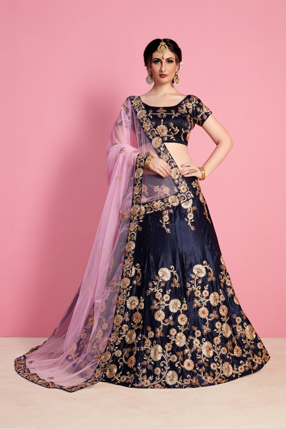 Navy Blue New Designer Lehenga Choli Clothsvilla