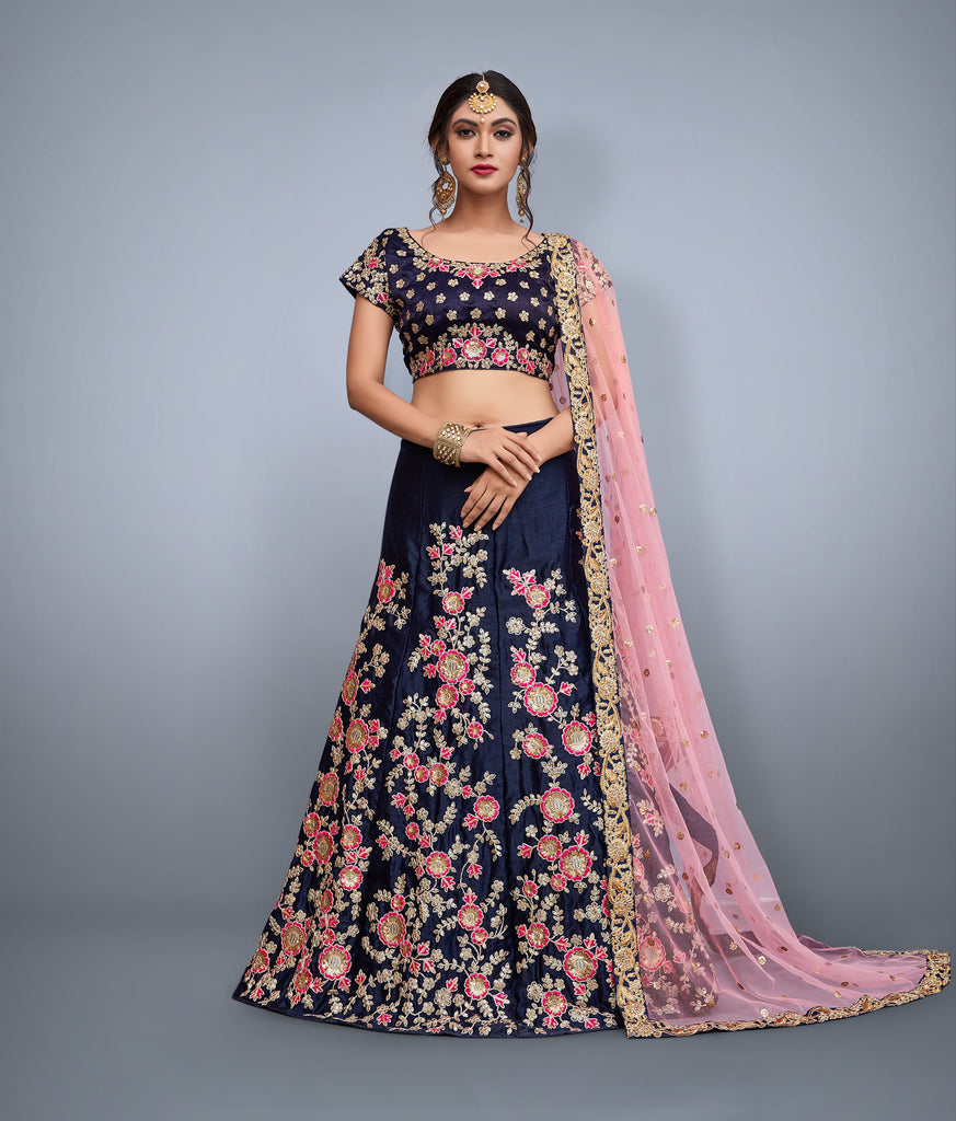 Navy Blue and Pink Silk Heavy Embroidered Lehenga Choli at Rs 41995.00 |  Embroidered Lehenga | ID: 2853062923012