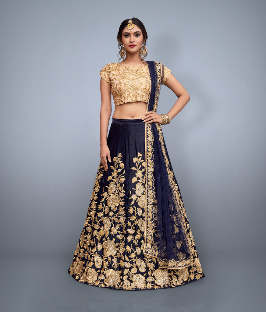 Navy Blue New Designer Lehenga Choli Clothsvilla