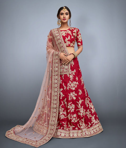 Red New Designer Lehenga Clothsvilla Main image