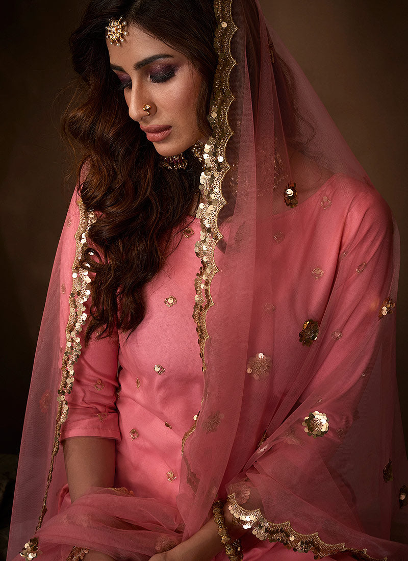 Pink Traditional Embroidered Gharara Suit Secondary image