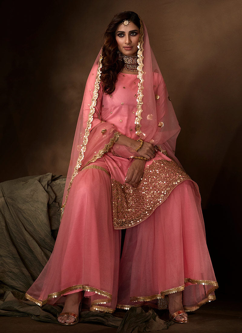 Pink Traditional Embroidered Gharara Suit Clothsvilla