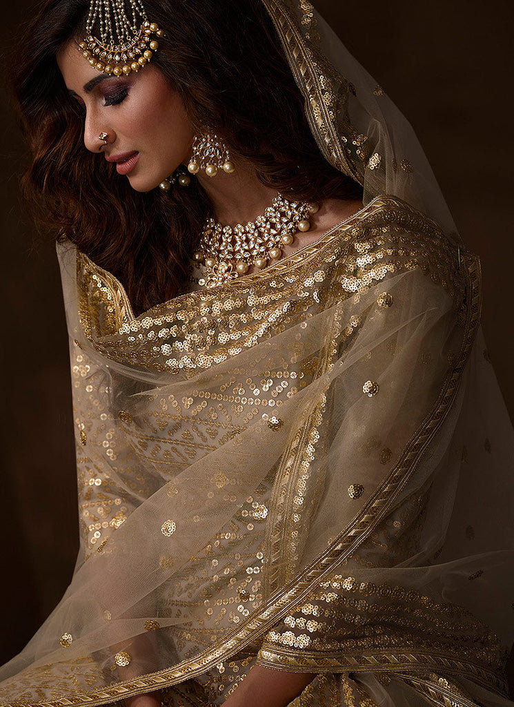 Golden Beige Traditional Embroidered Gharara Suit Clothsvilla