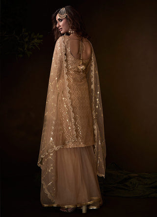 Beige Traditional Embroidered Gharara Suit Clothsvilla