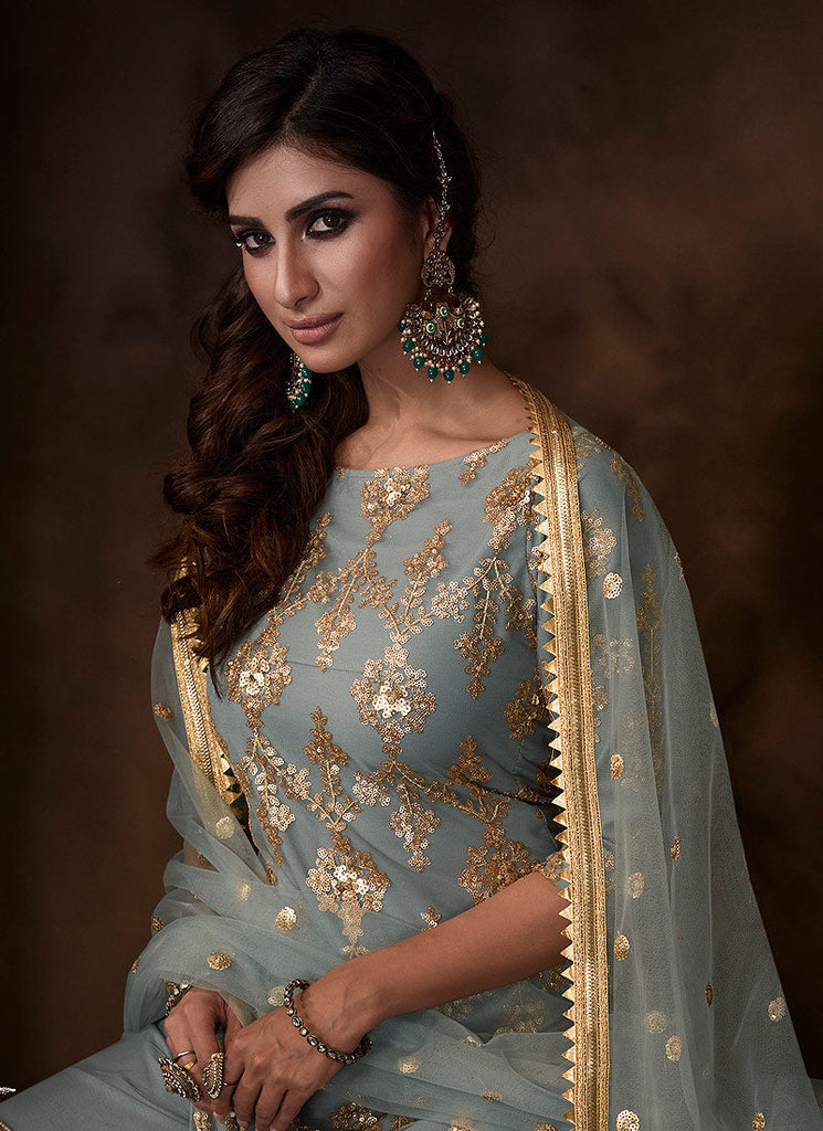 Teal Blue Traditional Embroidered Gharara Suit Clothsvilla