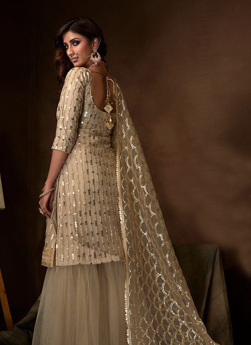Off White Traditional Embroidered Gharara Suit Clothsvilla