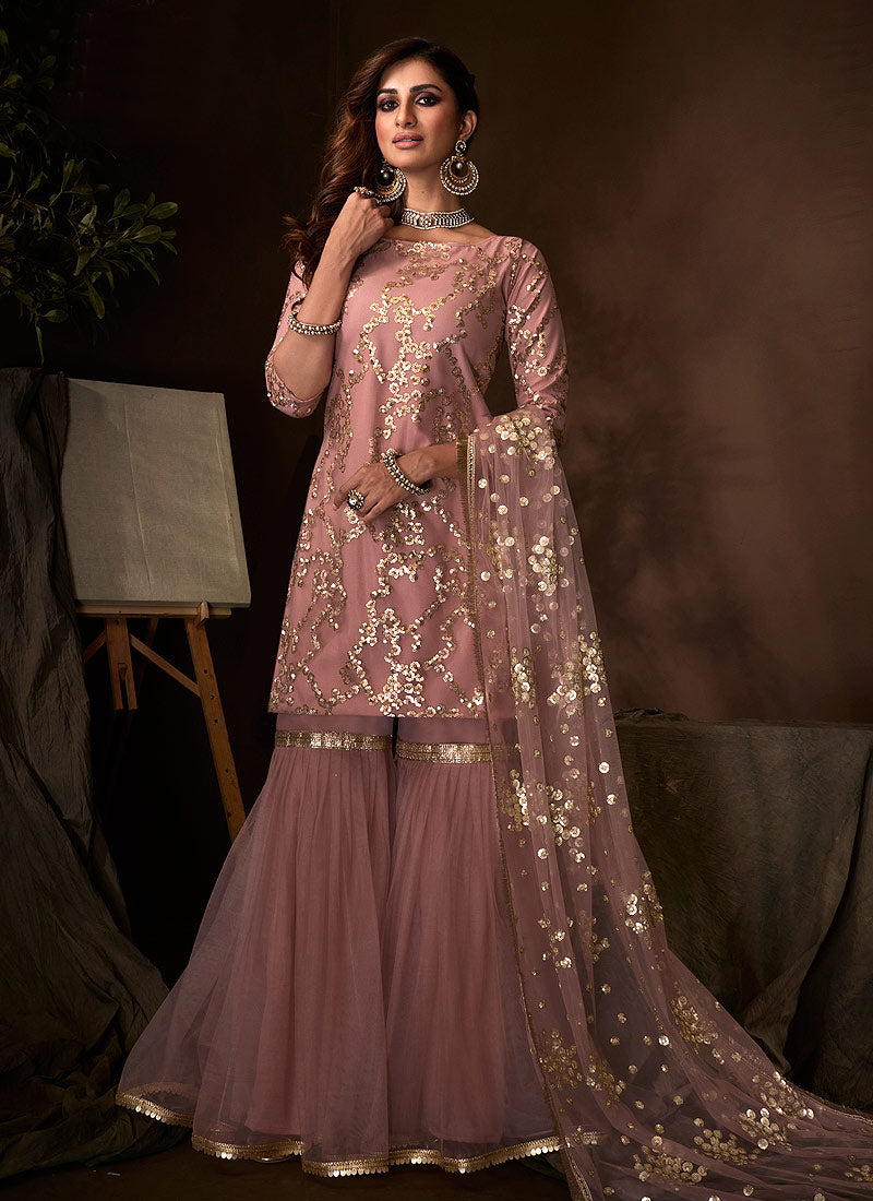 Purple Traditional Embroidered Gharara Suit Clothsvilla Main image