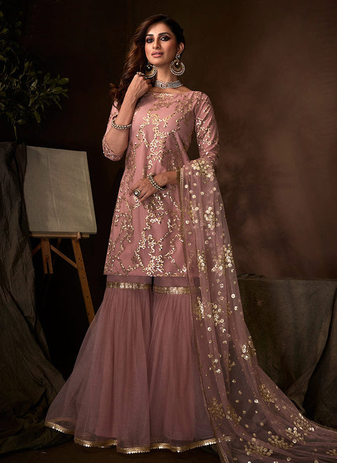 Purple Traditional Embroidered Gharara Suit Clothsvilla Main image