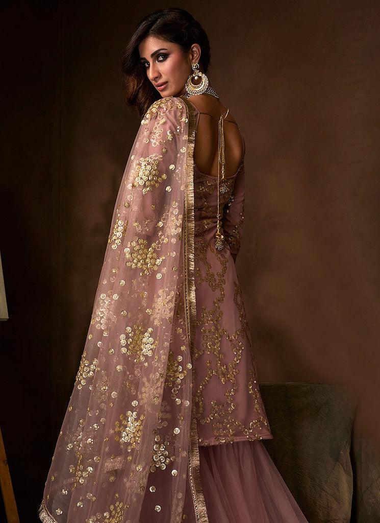 Purple Traditional Embroidered Gharara Suit Clothsvilla