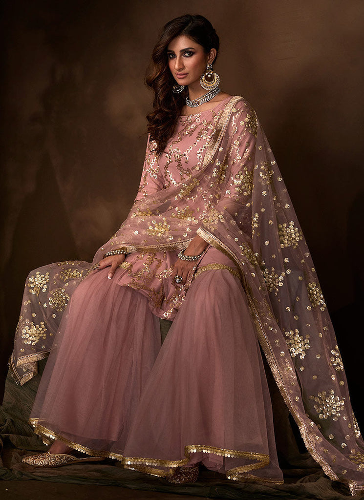 Purple Traditional Embroidered Gharara Suit Clothsvilla