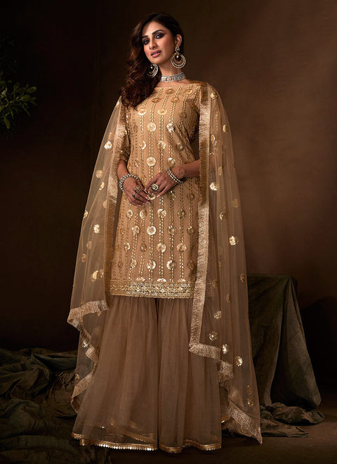 Copper Traditional Embroidered Gharara Suit Clothsvilla Main image