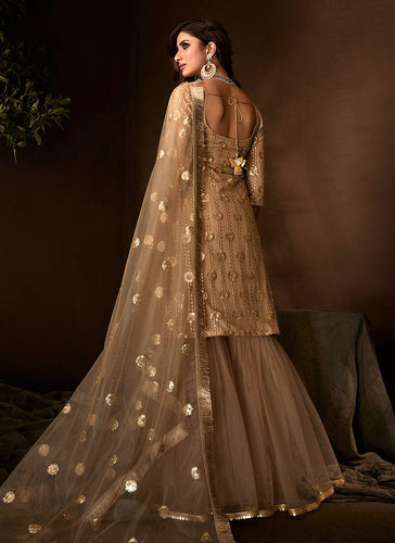Copper Traditional Embroidered Gharara Suit Clothsvilla