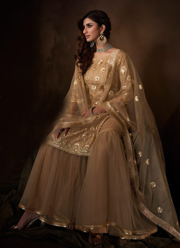 Copper Traditional Embroidered Gharara Suit Clothsvilla