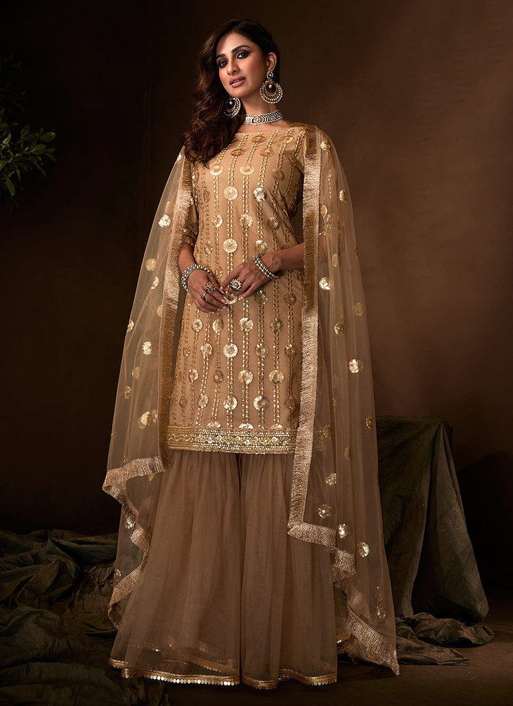 Copper Traditional Embroidered Gharara Suit Clothsvilla