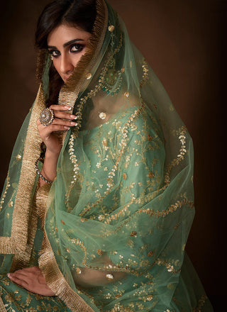 Mint Green Traditional Embroidered Gharara Suit Clothsvilla