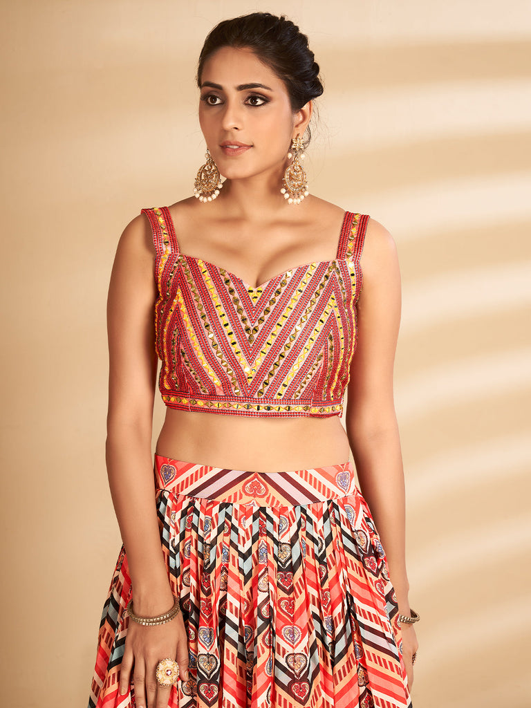 Multicolor Printed, Handwork Art Silk Semi Stitched Lehenga With Unstitched Blouse Clothsvilla