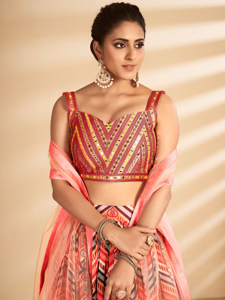 Multicolor Printed, Handwork Art Silk Semi Stitched Lehenga With Unstitched Blouse Clothsvilla