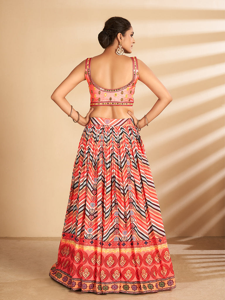 Multicolor Printed, Handwork Art Silk Semi Stitched Lehenga With Unstitched Blouse Clothsvilla