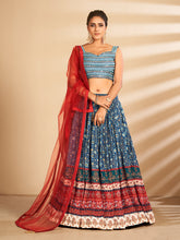 Load image into Gallery viewer, Multicolor Printed, Handwork Art Silk Semi Stitched Lehenga With Unstitched Blouse Clothsvilla