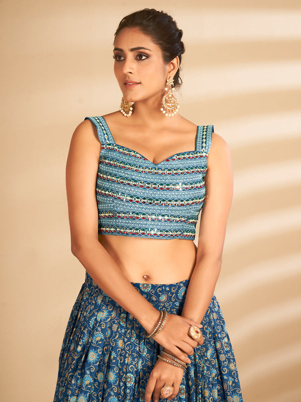 Multicolor Printed, Handwork Art Silk Semi Stitched Lehenga With Unstitched Blouse Clothsvilla