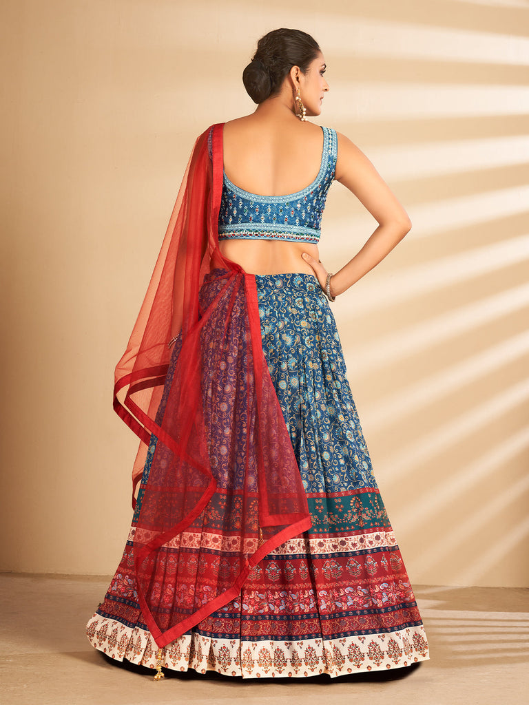 Multicolor Printed, Handwork Art Silk Semi Stitched Lehenga With Unstitched Blouse Clothsvilla