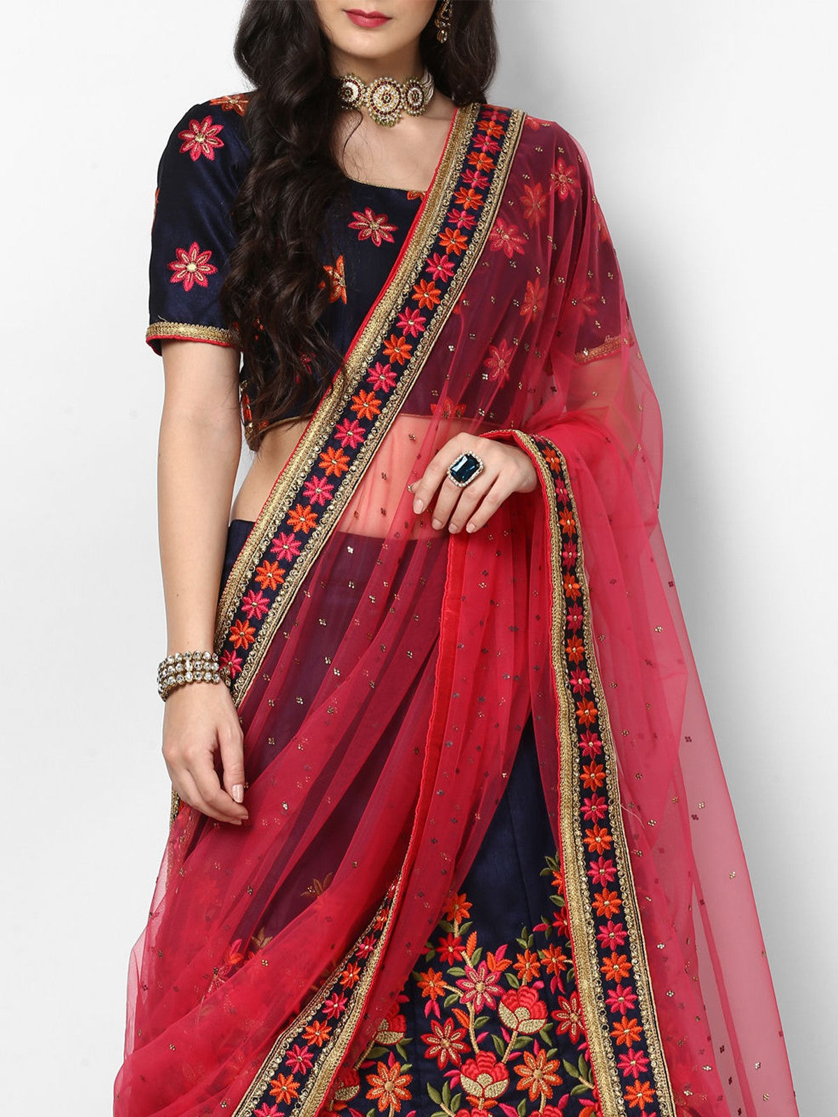 Peach  Soft Net Semi Stitched Lehenga With  Unstitched Blouse Clothsvilla