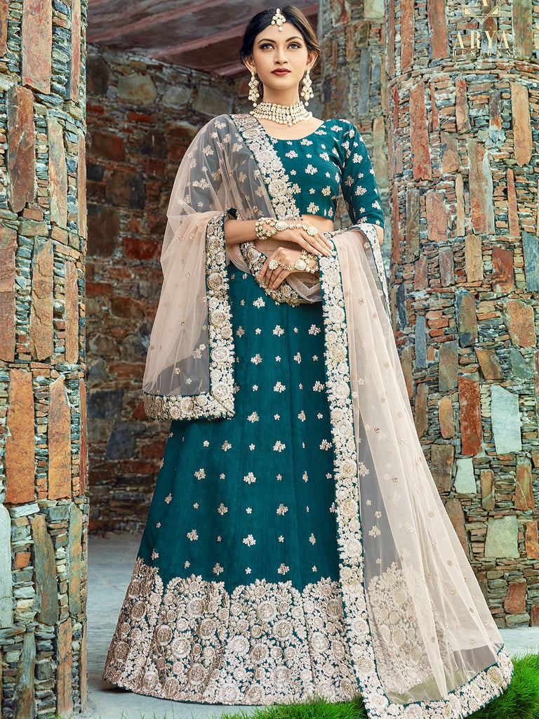 Teal Classy Semi Stitched Lehenga With  Unstitched Blouse Clothsvilla