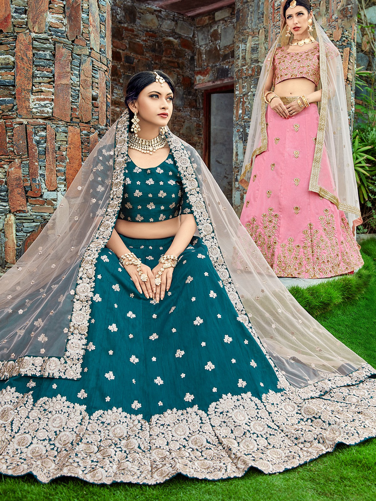 Teal Classy Semi Stitched Lehenga With  Unstitched Blouse Clothsvilla