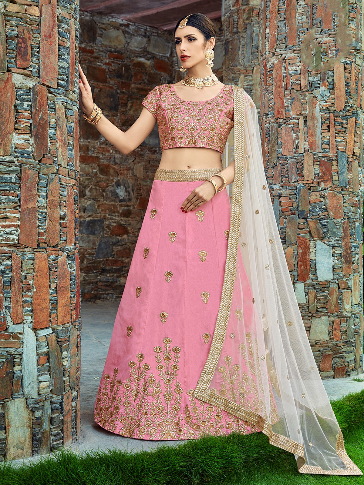 Designer Pink Semi Stitched Lehenga With  Unstitched Blouse Clothsvilla Main image