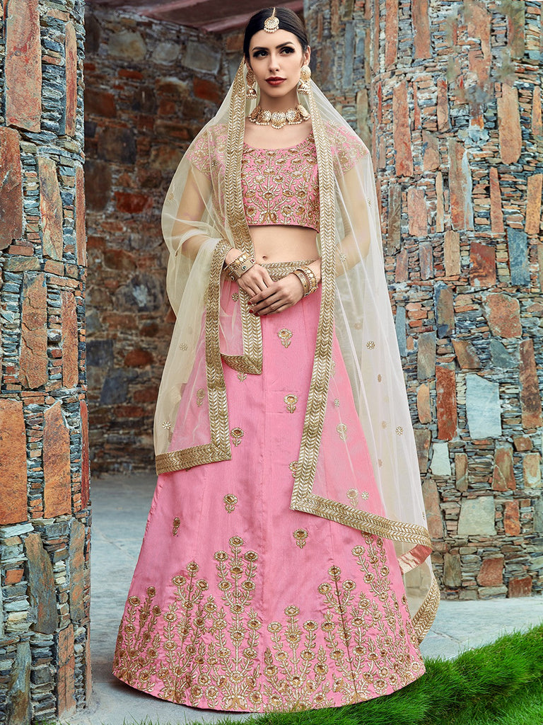 Designer Pink Semi Stitched Lehenga With  Unstitched Blouse Clothsvilla