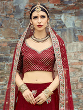 Load image into Gallery viewer, Red Elegant  Semi Stitched Lehenga With  Unstitched Blouse Clothsvilla