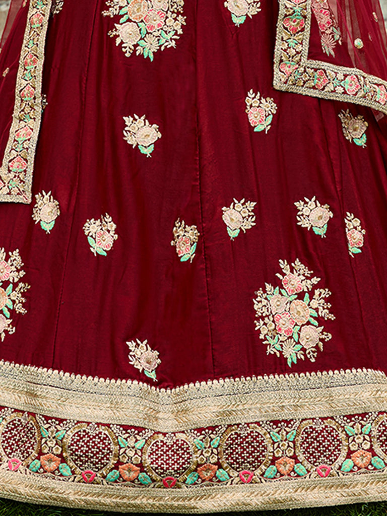 Red Elegant  Semi Stitched Lehenga With  Unstitched Blouse Clothsvilla