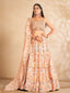 Peach Printed, Handwork Georgette Semi Stitched Lehenga With Unstitched Blouse Clothsvilla