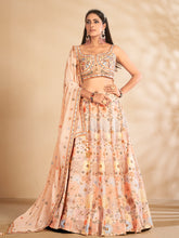 Load image into Gallery viewer, Peach Printed, Handwork Georgette Semi Stitched Lehenga With Unstitched Blouse Clothsvilla