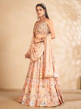 Load image into Gallery viewer, Peach Printed, Handwork Georgette Semi Stitched Lehenga With Unstitched Blouse Clothsvilla