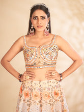 Load image into Gallery viewer, Peach Printed, Handwork Georgette Semi Stitched Lehenga With Unstitched Blouse Clothsvilla