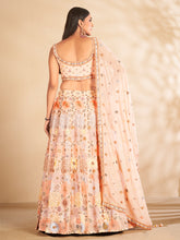 Load image into Gallery viewer, Peach Printed, Handwork Georgette Semi Stitched Lehenga With Unstitched Blouse Clothsvilla