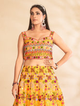 Load image into Gallery viewer, Mustard Printed, Handwork Georgette Semi Stitched Lehenga With Unstitched Blouse Clothsvilla