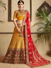 Load image into Gallery viewer, Mustard Designer Satin Semi Stitched Lehenga With Unstitched Blouse Clothsvilla