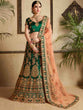 Load image into Gallery viewer, Dark Green Designer Satin Semi Stitched Lehenga With Unstitched Blouse Clothsvilla
