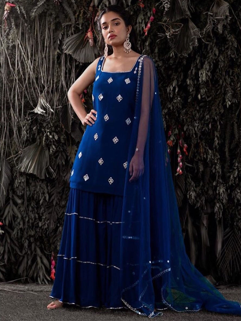 Dark Blue Georgette Designer  Semi Stitched Kurta Set Clothsvilla